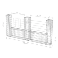 Cesto gabião em forma de U aço galvanizado 240x20x100 cm