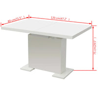 vidaXL Mesa de jantar extensível, branco brilhante