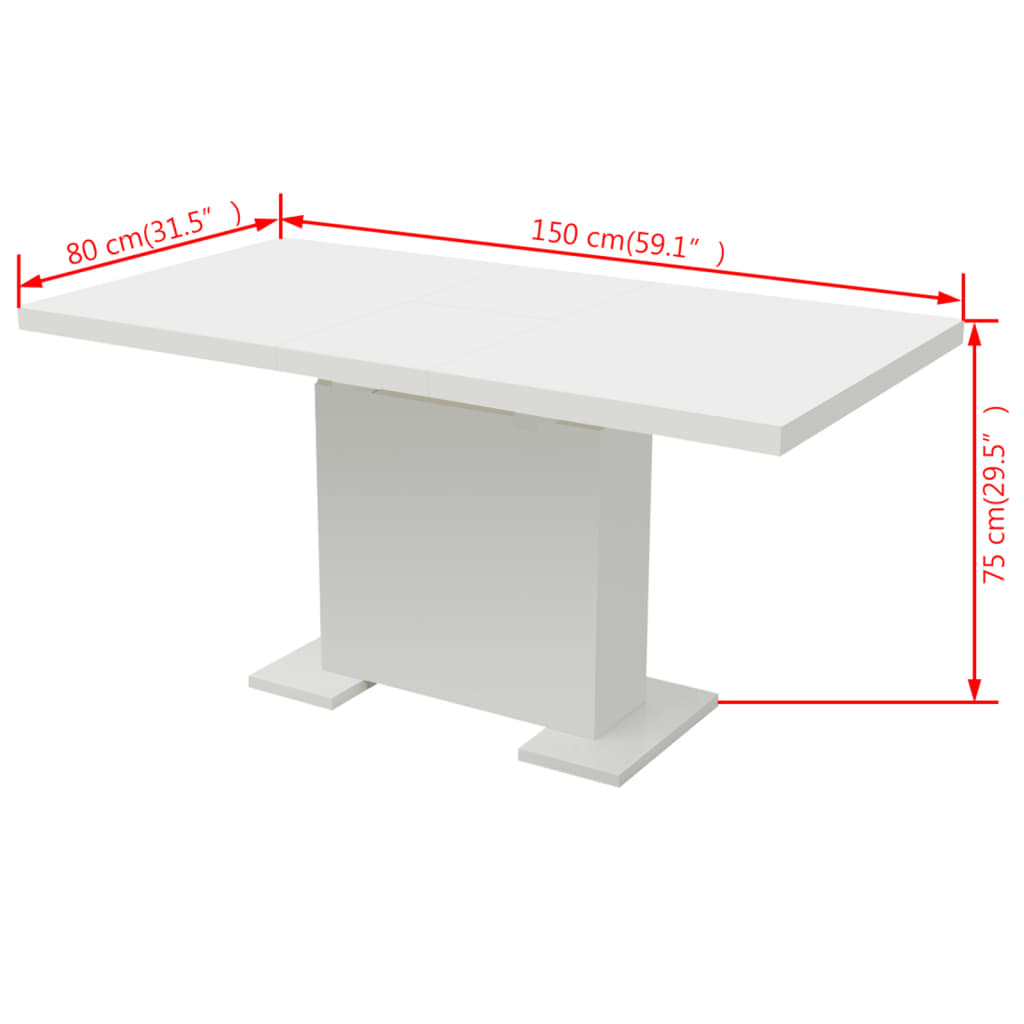 vidaXL Mesa de jantar extensível, branco brilhante