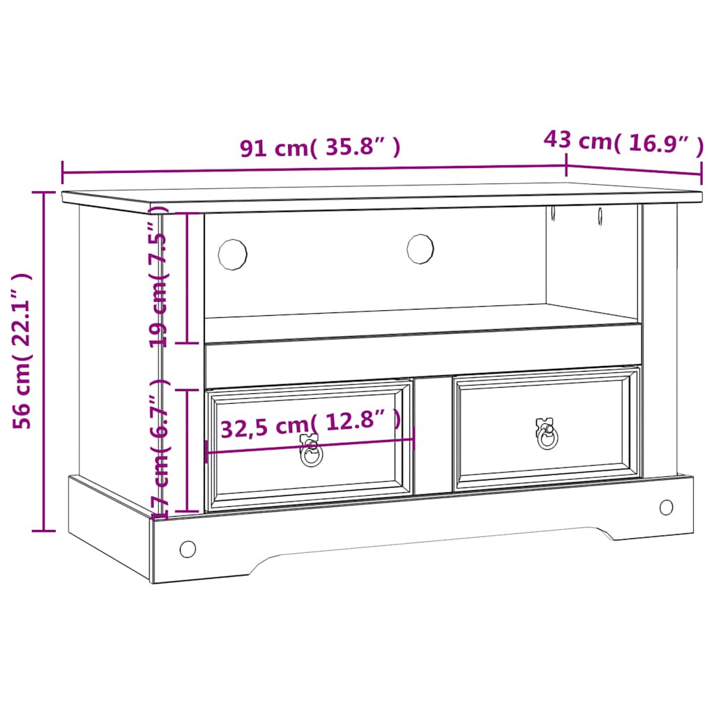 vidaXL Móvel de TV Corona Range em pinho mexicano 91x43x56 cm