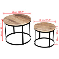 vidaXL Mesas centro redondas madeira mangueira rústica 2 pcs 40cm/50cm