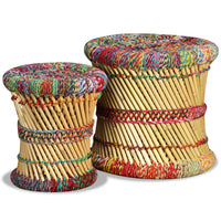 vidaXL Bancos com detalhes chindi 2 pcs bambu multicor