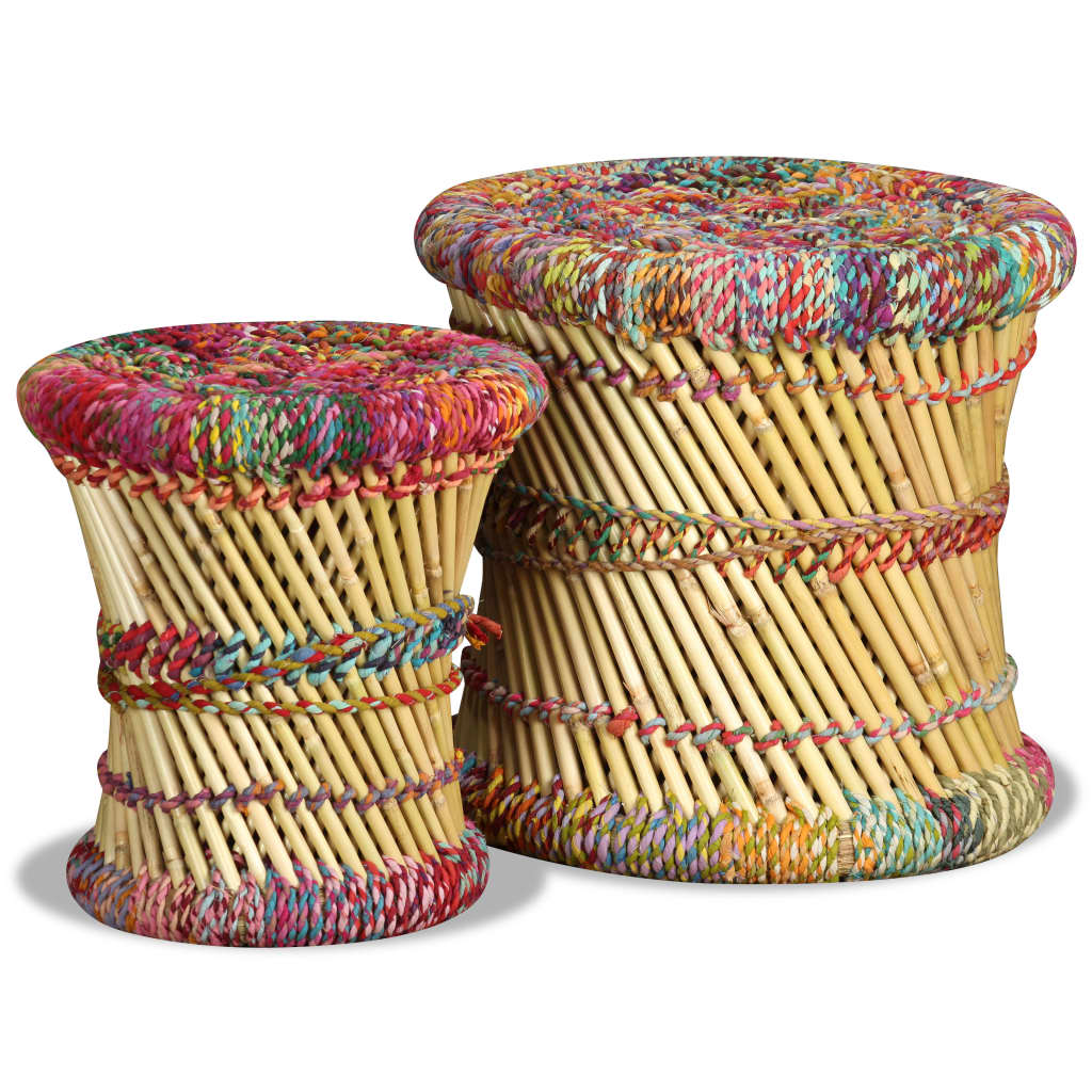 vidaXL Bancos com detalhes chindi 2 pcs bambu multicor