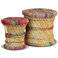 vidaXL Bancos com detalhes chindi 2 pcs bambu multicor