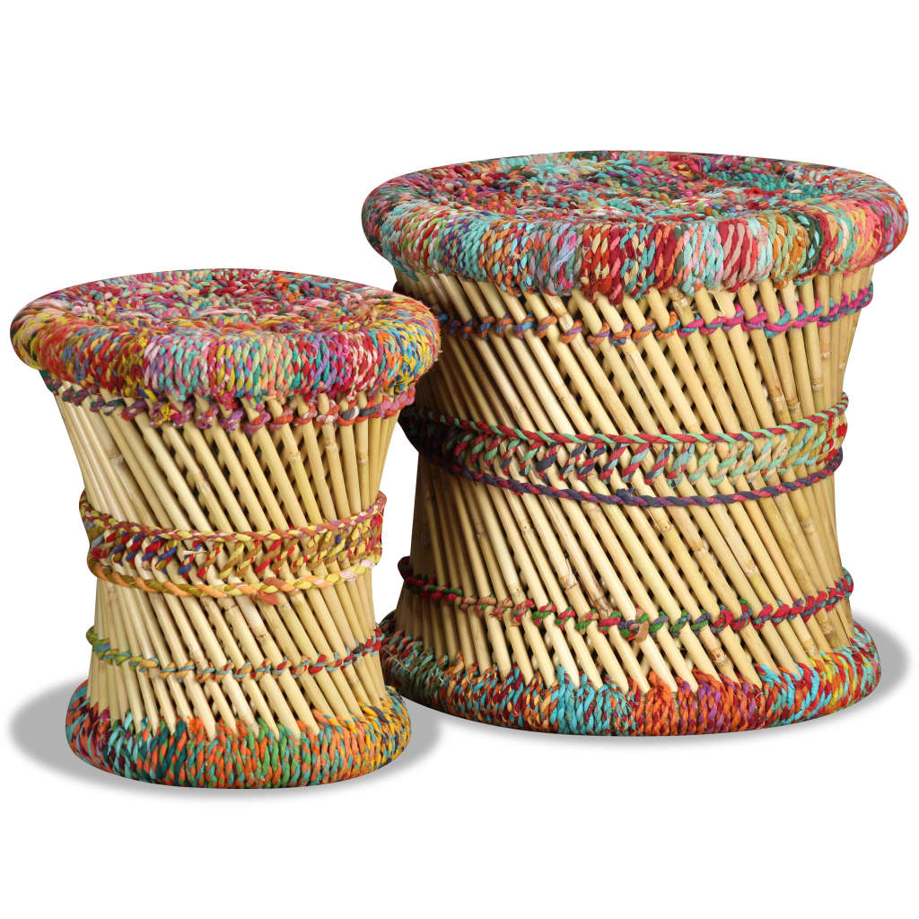 vidaXL Bancos com detalhes chindi 2 pcs bambu multicor