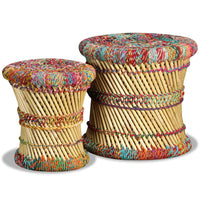 vidaXL Bancos com detalhes chindi 2 pcs bambu multicor