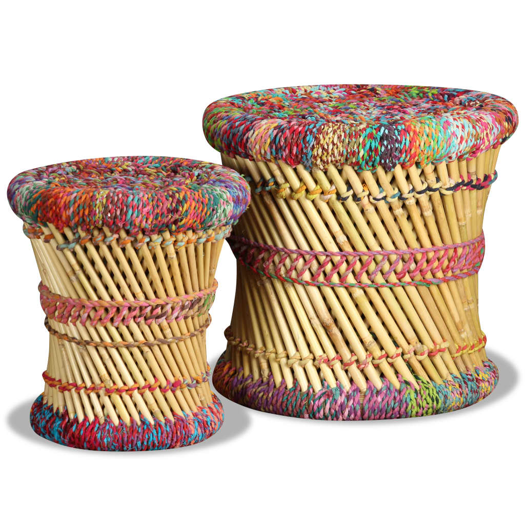 vidaXL Bancos com detalhes chindi 2 pcs bambu multicor