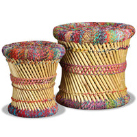 vidaXL Bancos com detalhes chindi 2 pcs bambu multicor