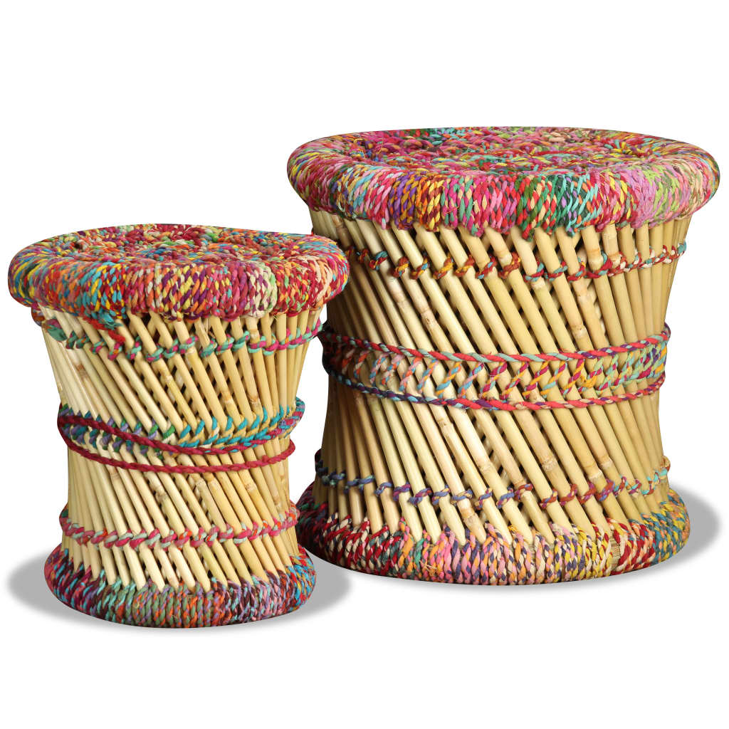 vidaXL Bancos com detalhes chindi 2 pcs bambu multicor