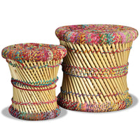 vidaXL Bancos com detalhes chindi 2 pcs bambu multicor