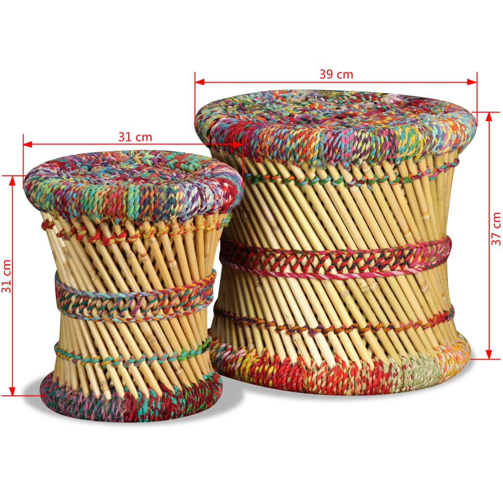 vidaXL Bancos com detalhes chindi 2 pcs bambu multicor