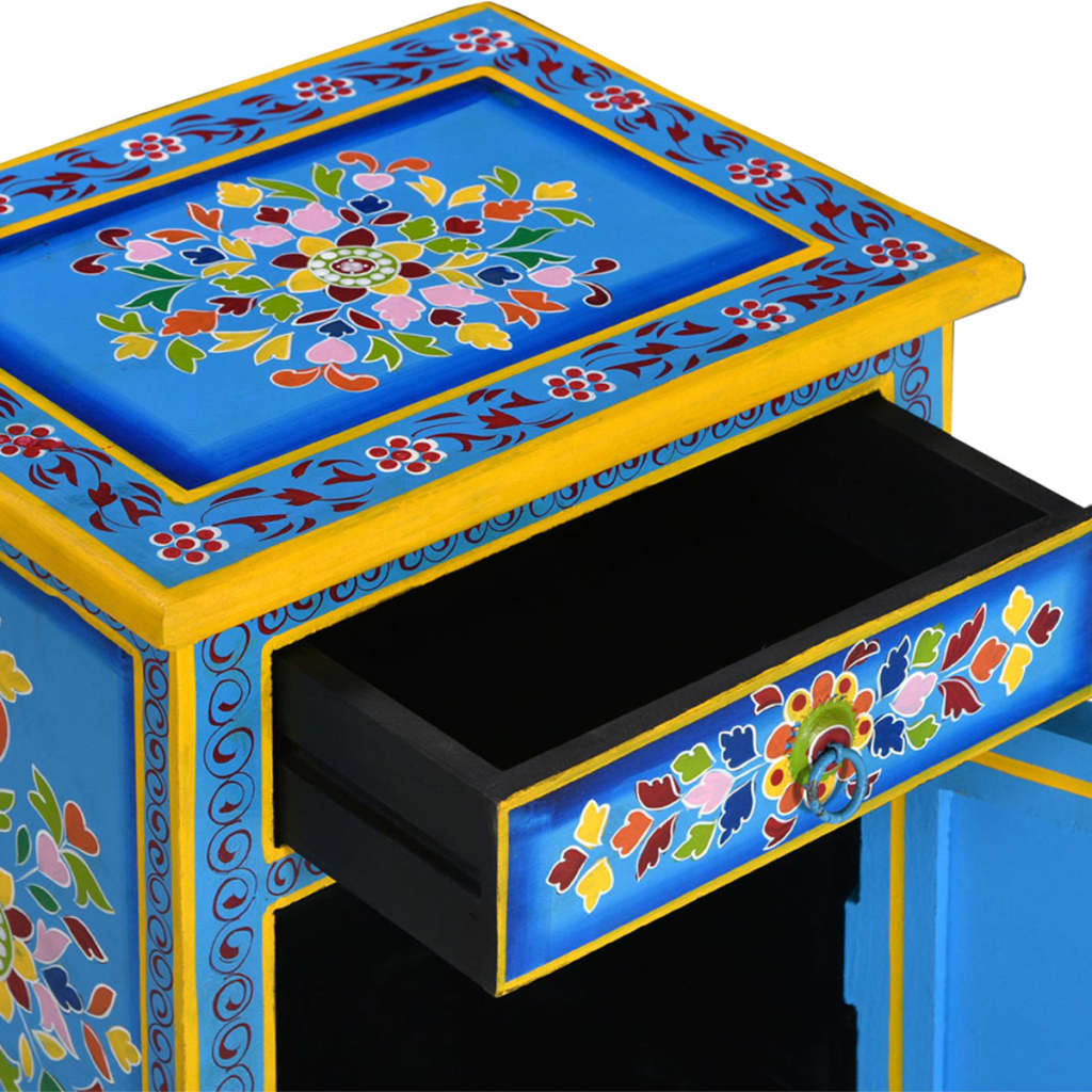 vidaXL Mesa cabeceira madeira mangueira maciça turquesa pintada à mão