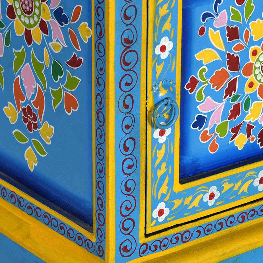 vidaXL Mesa cabeceira madeira mangueira maciça turquesa pintada à mão