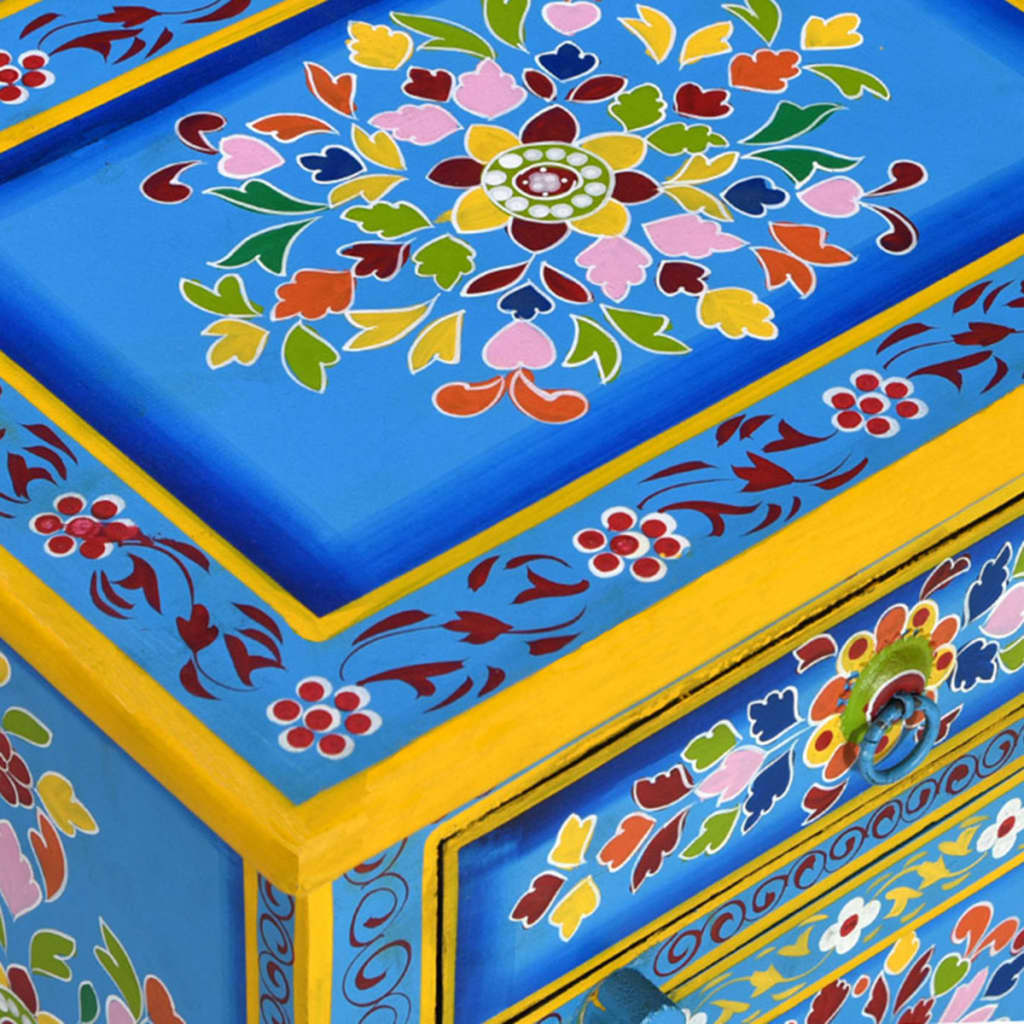vidaXL Mesa cabeceira madeira mangueira maciça turquesa pintada à mão