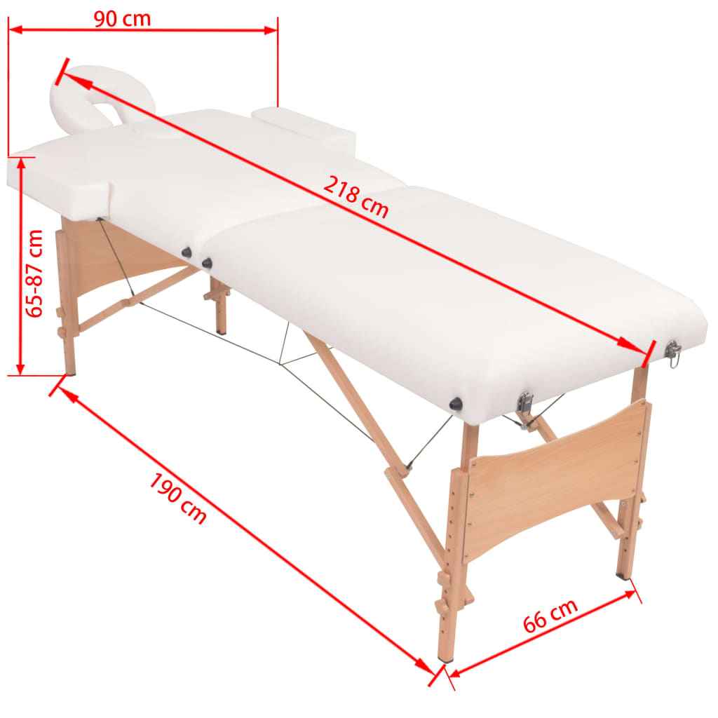 vidaXL Mesa massagem dobrável 2 zonas + banco 10 cm espessura branco