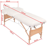 vidaXL Mesa massagem dobrável 2 zonas + banco 10 cm espessura branco