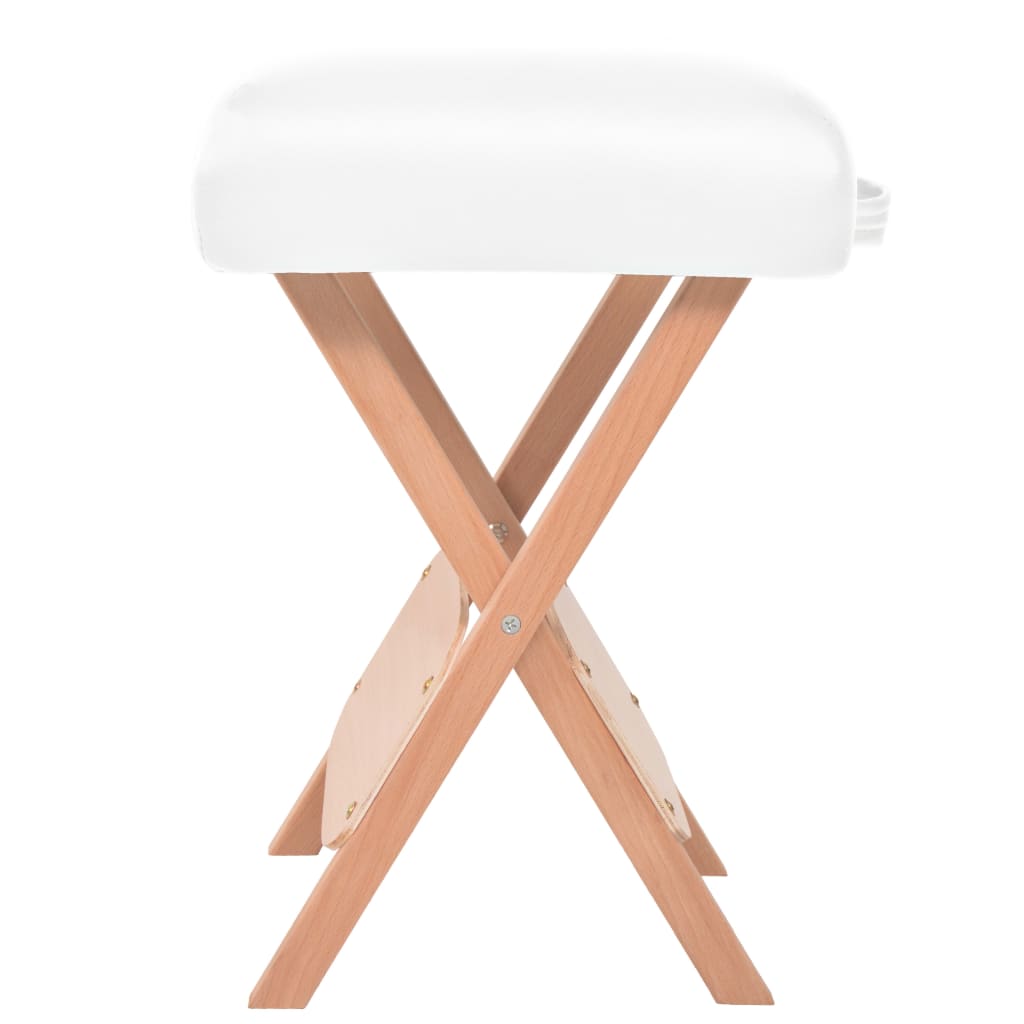 vidaXL Mesa massagem dobrável 2 zonas + banco 10 cm espessura branco