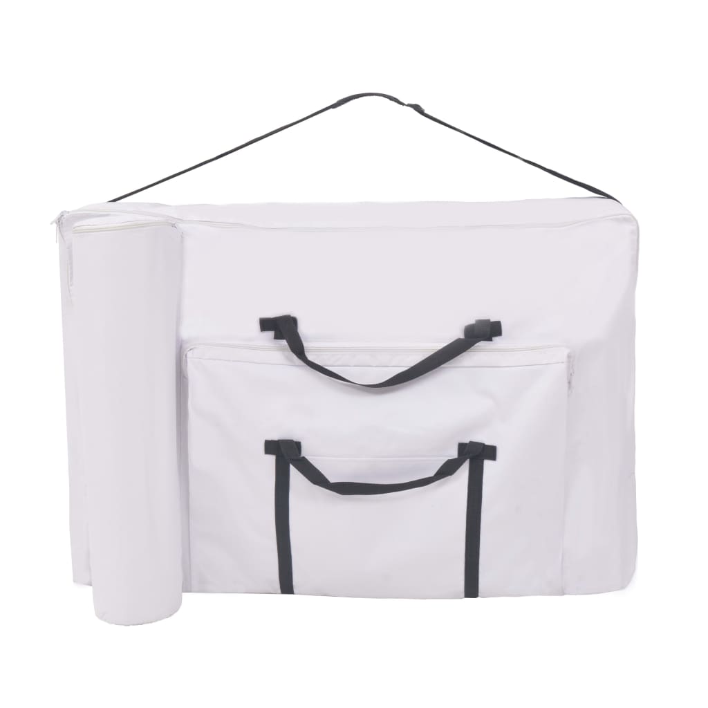 vidaXL Mesa massagem dobrável 2 zonas + banco 10 cm espessura branco