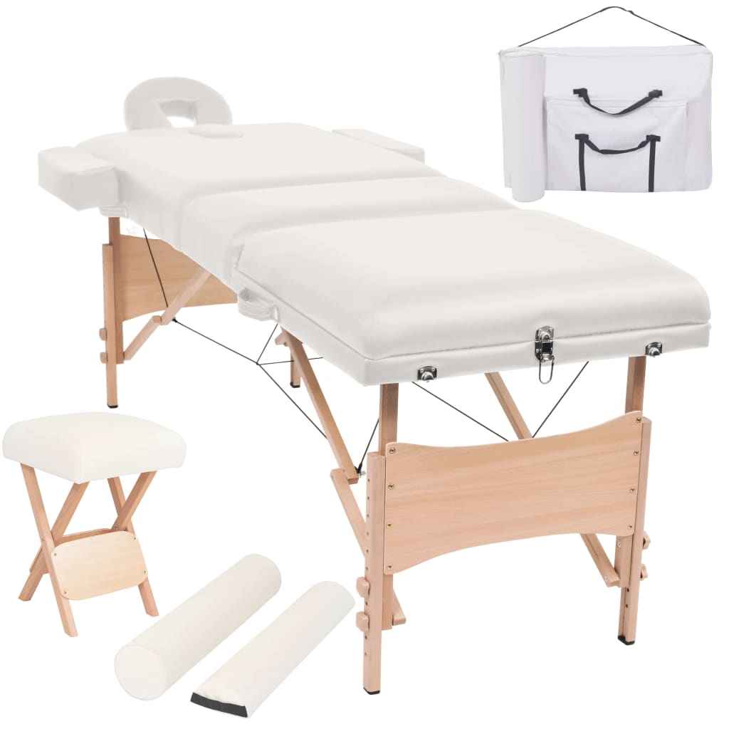 vidaXL Mesa massagem dobrável 3 zonas + banco 10 cm espessura branco