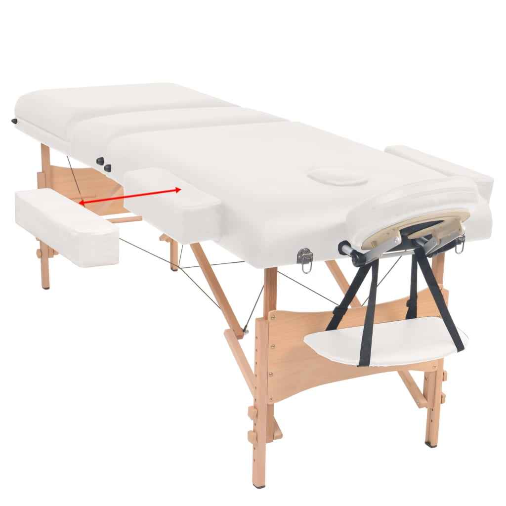 vidaXL Mesa massagem dobrável 3 zonas + banco 10 cm espessura branco