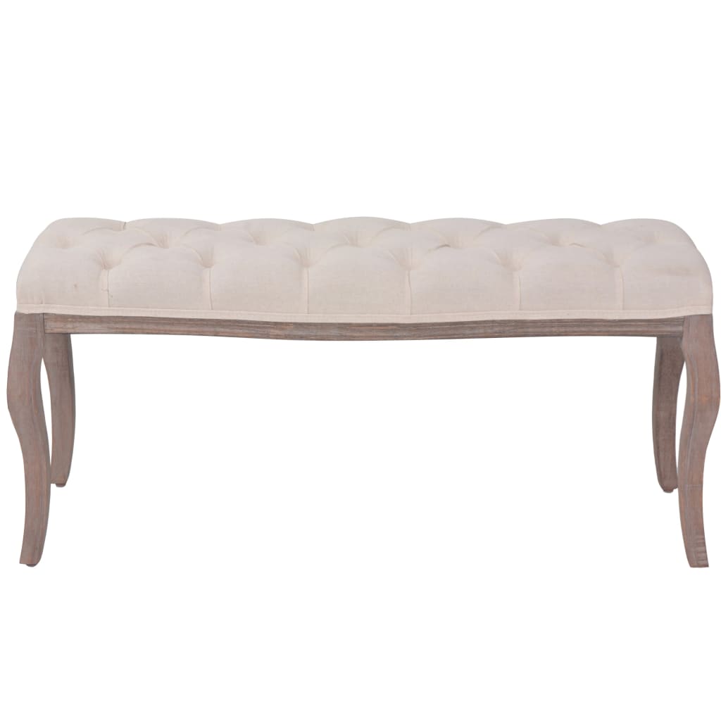 vidaXL Banco em linho e madeira maciça 110x38x48 cm branco nata
