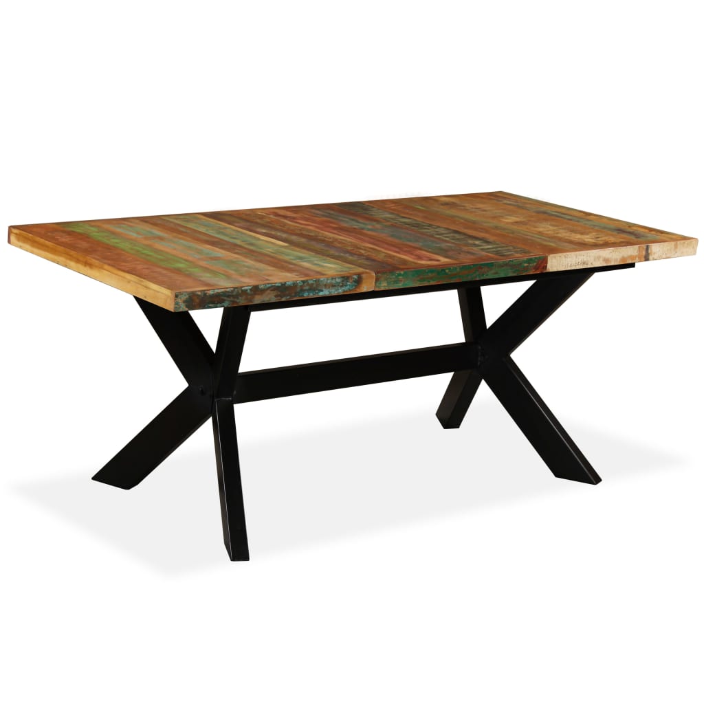 vidaXL Mesa de jantar madeira reciclada maciça + aço em cruz 180 cm