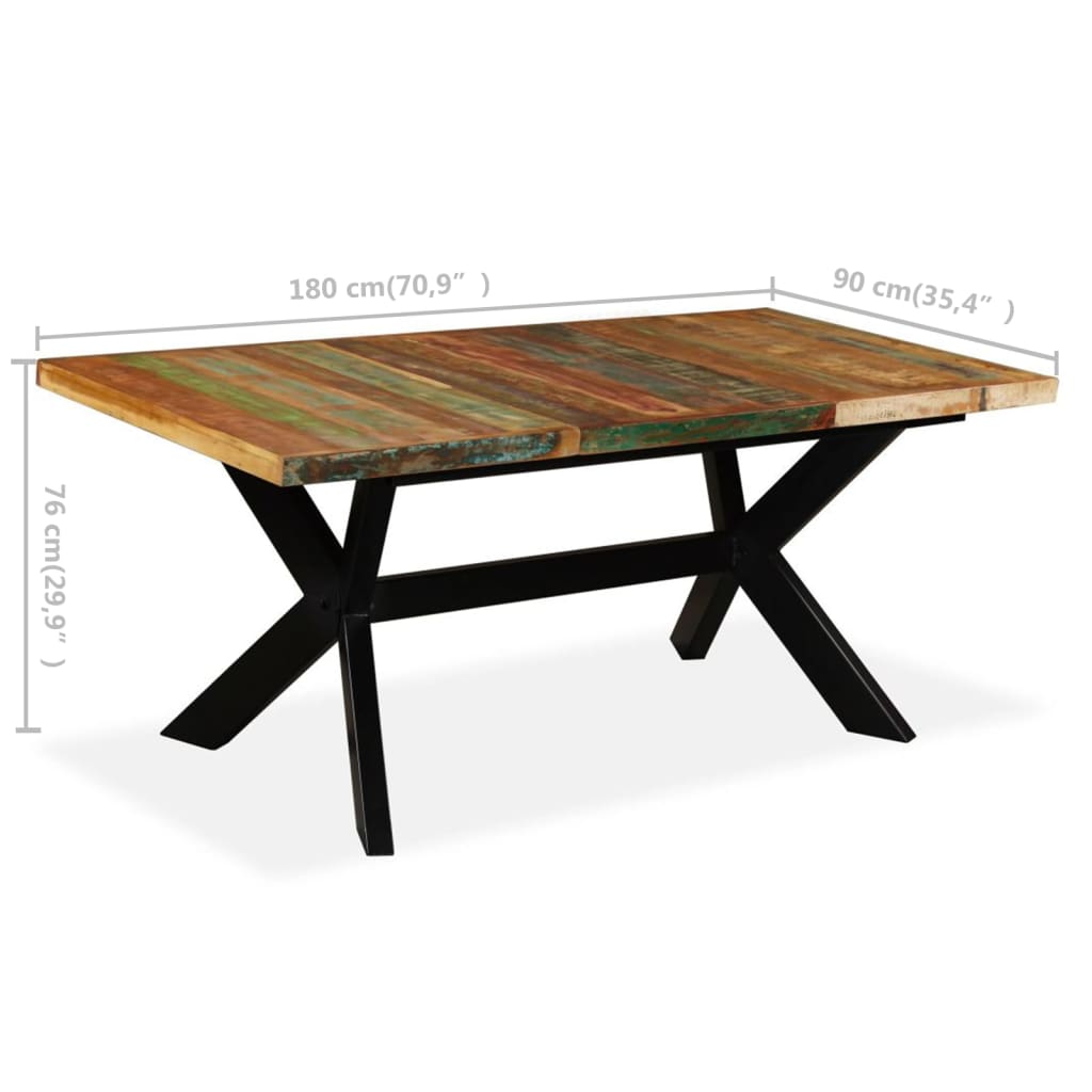 vidaXL Mesa de jantar madeira reciclada maciça + aço em cruz 180 cm