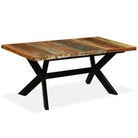 vidaXL Mesa de jantar madeira reciclada maciça + aço em cruz 180 cm
