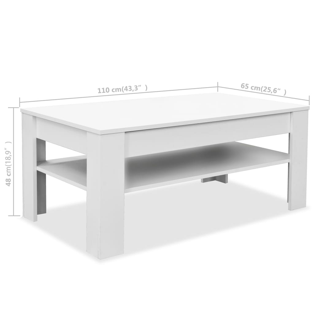 vidaXL Mesa de centro em aglomerado 110x65x48 cm branco