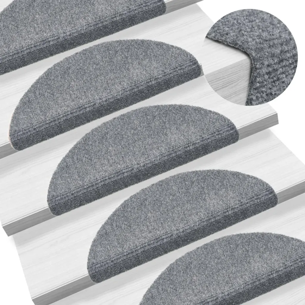 Tapetes de escada autoadesivos 15 peças 56x17x3 cm cinza claro semicircular