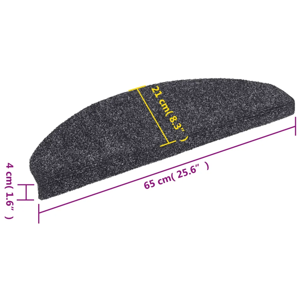 Tapetes de escada autoadesivos 15 peças 65x21x4 cm cinza escuro semicircular grande