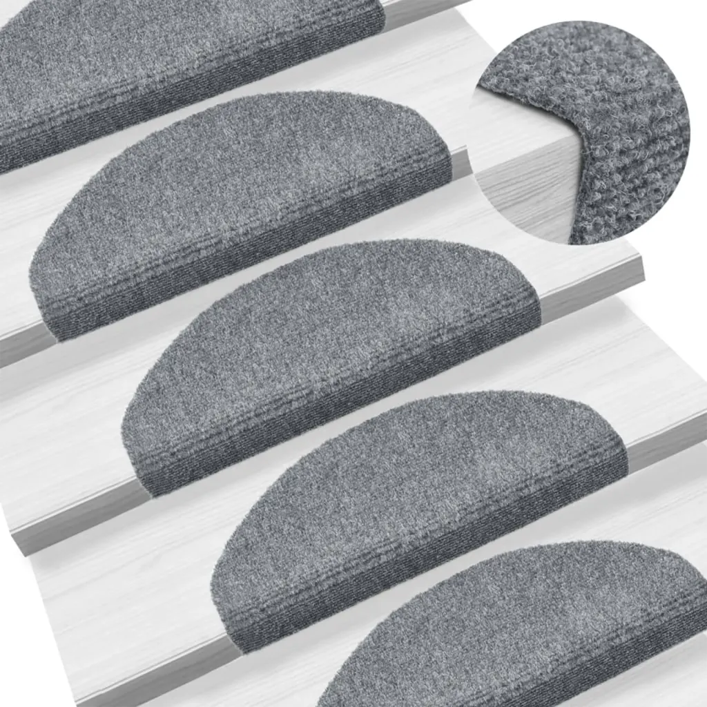 Tapetes de escada autoadesivos 15 peças 65x21x4 cm cinza claro semicircular grande