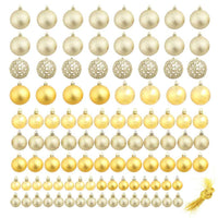 vidaXL Conjunto de bolas de natal 100 pcs 3/4/6 cm dourado