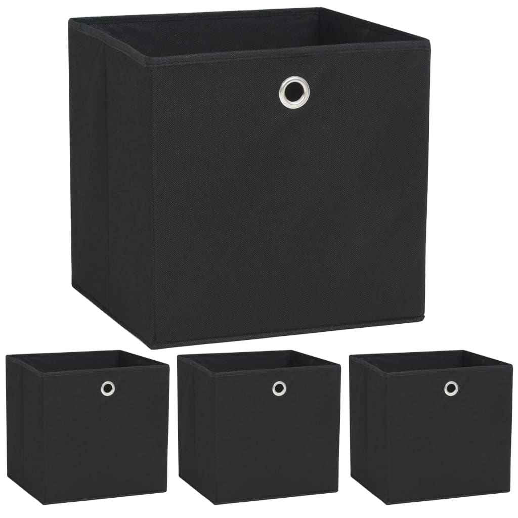 vidaXL Caixas arrumação 4 pcs tecido-não-tecido (TNT) 32x32x32cm preto