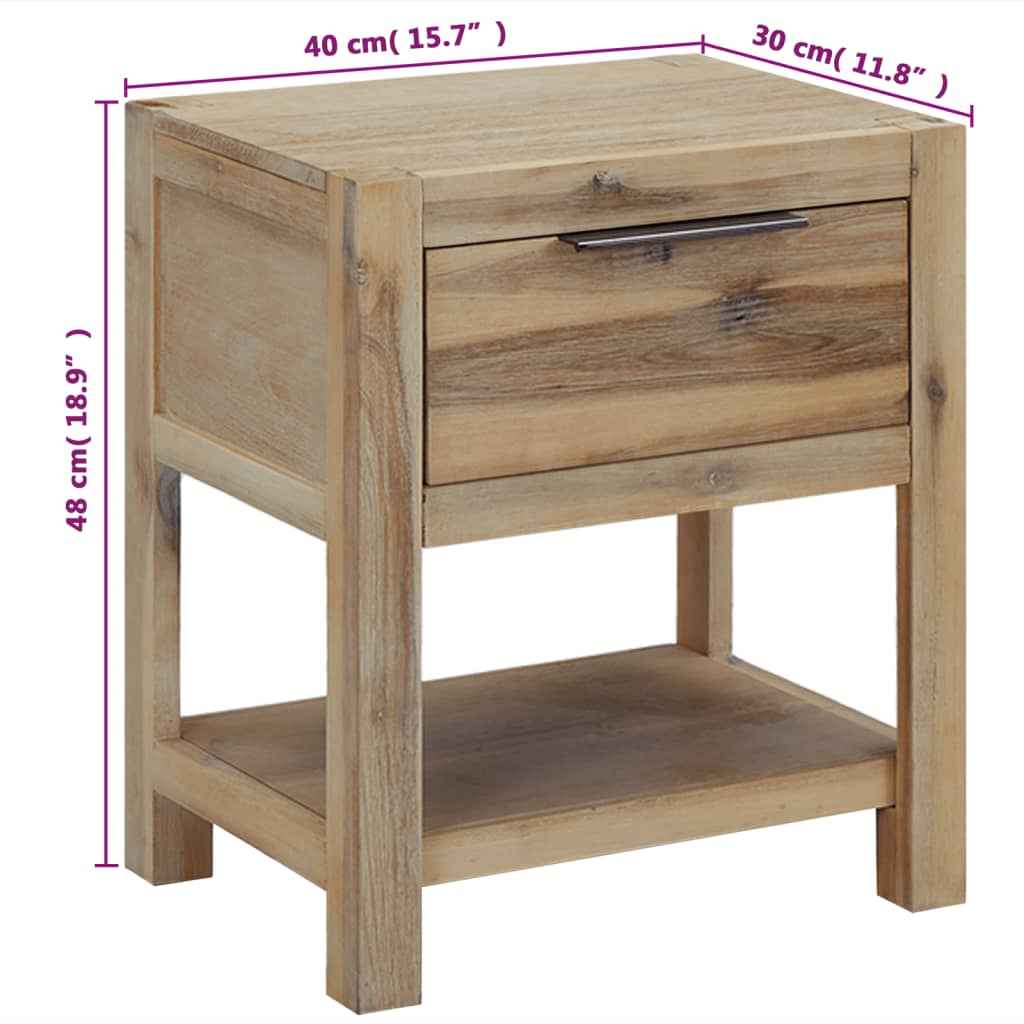 vidaXL Mesa de cabeceira c/ gaveta 40x30x48 cm madeira acácia maciça
