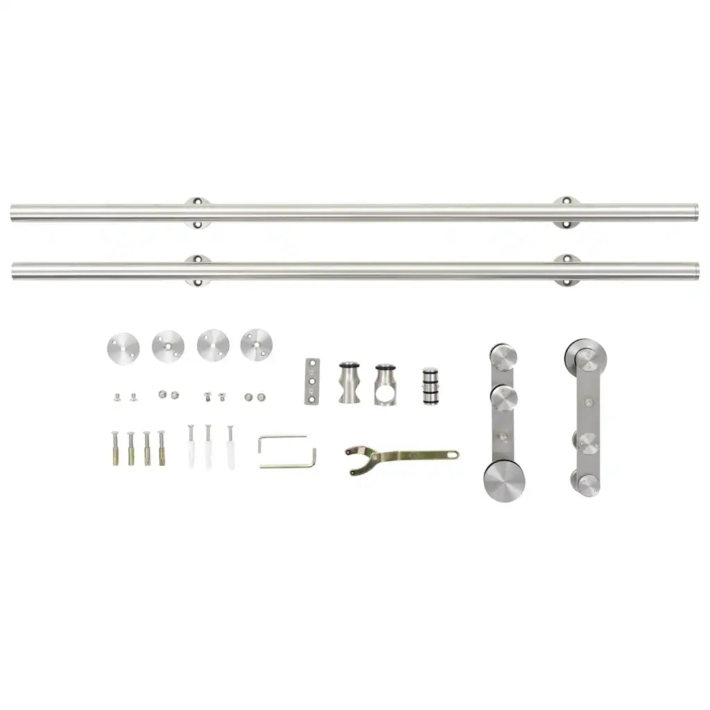 Kit ferragens p/ porta deslizante 183cm aço inoxidável prateado