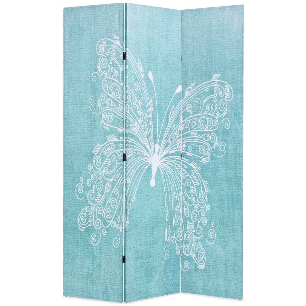 vidaXL Biombo dobrável com estampa de borboleta azul 120x170 cm