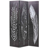 vidaXL Biombo dobrável com estampa de penas 120x170 cm preto e branco