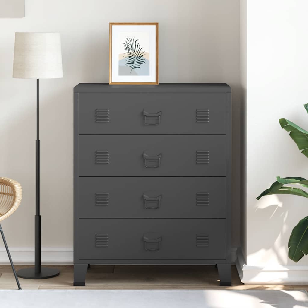 vidaXL Armário de gavetas em metal estilo industrial 78x40x93 cm preto