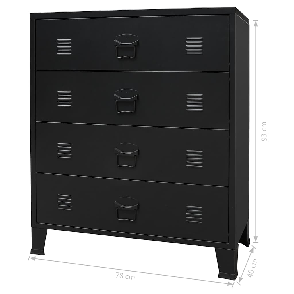 vidaXL Armário de gavetas em metal estilo industrial 78x40x93 cm preto