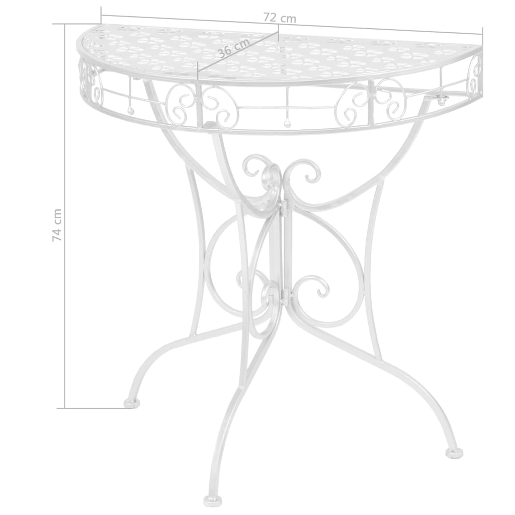 vidaXL Mesa de apoio vintage semicircular metal 72x36x74 cm prateado