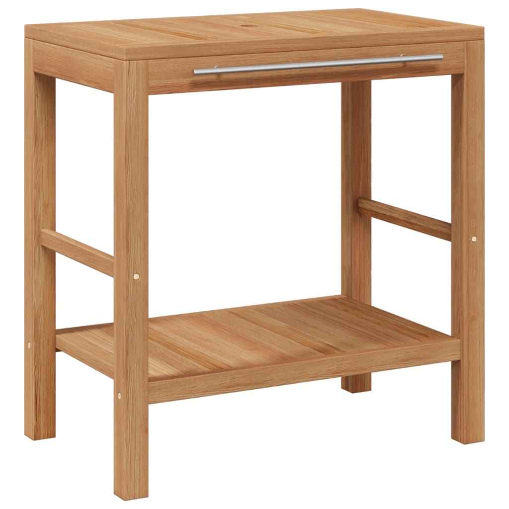 vidaXL Armário de casa de banho teca maciça com lavatório pedra do rio