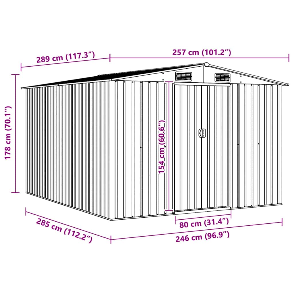 vidaXL Abrigo de jardim 257x298x178 metal verde