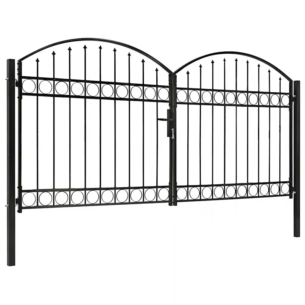Portão de cerca ASSEN Porta dupla com topo arqueado em aço 300x125 cm