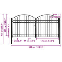 Portão de cerca ASSEN Porta dupla com topo arqueado em aço 300x125 cm