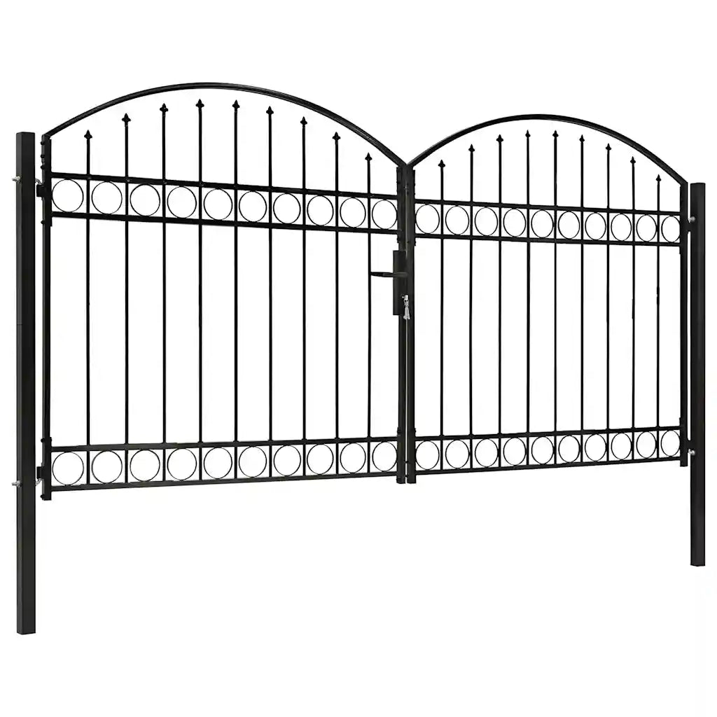 Portão de cerca ASSEN Porta dupla com topo arqueado em aço 300x150 cm