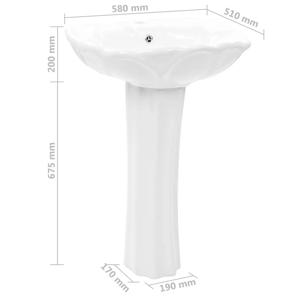 Lavatório com coluna cerâmica  580x510x200 mm