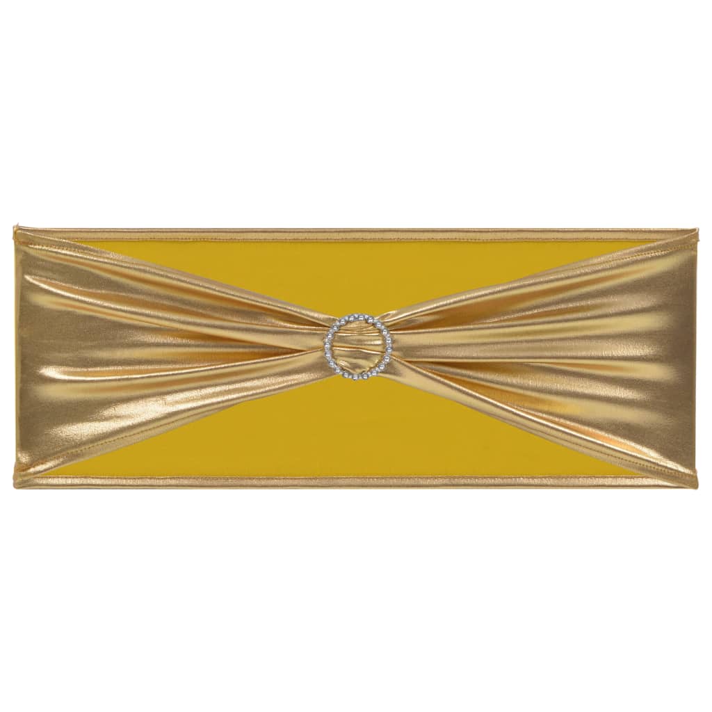 vidaXL 25pcs Faixa de cadeira extensível c/ fivela de diamante dourado