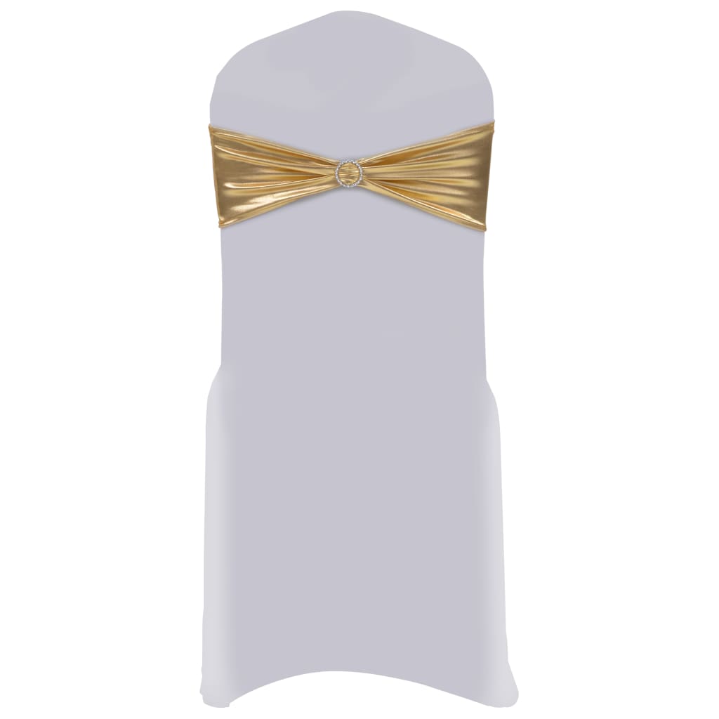 vidaXL 25pcs Faixa de cadeira extensível c/ fivela de diamante dourado