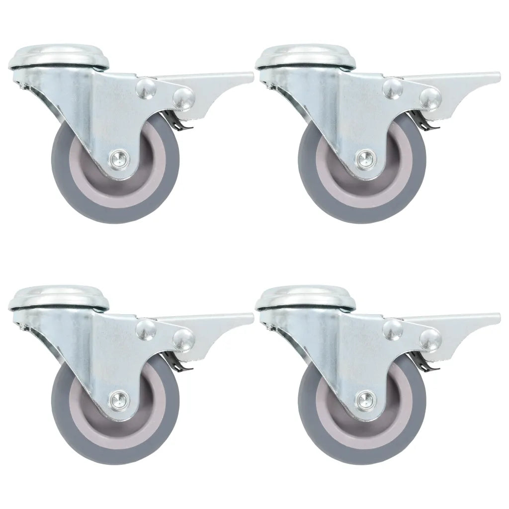 Rodas giratórias com furo e travões duplos 4 pcs 50 mm